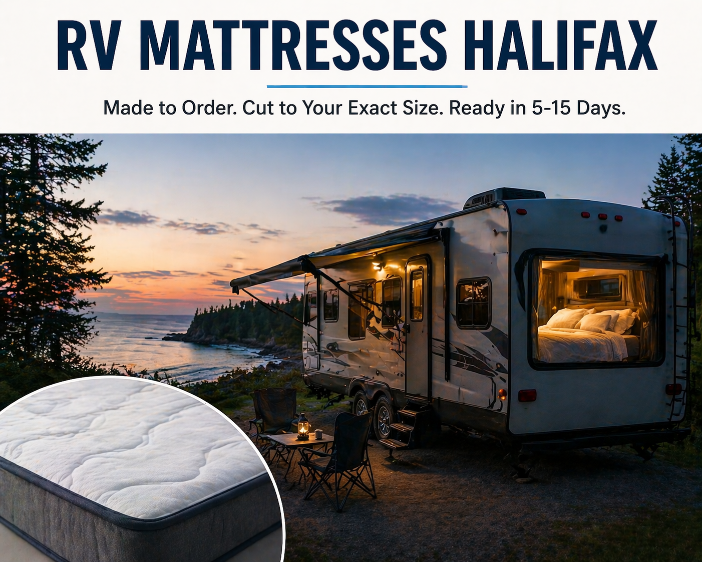 RV mattresses in Halifax made to order at Furniture Spot - custom cut to your exact RV size, ready in 5 to 15 days with delivery across Nova Scotia
