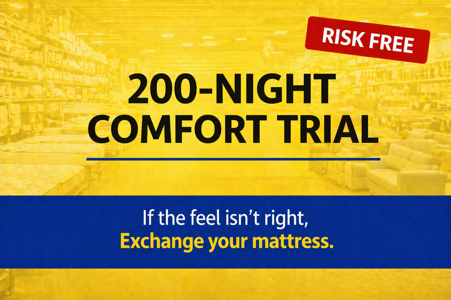200-night comfort trial on mattresses in Halifax - exchange if it feels wrong at Furniture Spot & Mattress Outlet