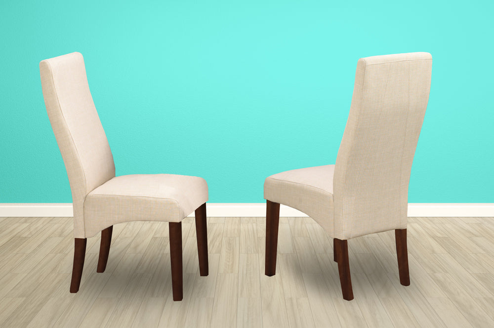T240 - Two Dining Chairs, Walnut and Beige, Wood and Linen Fabric