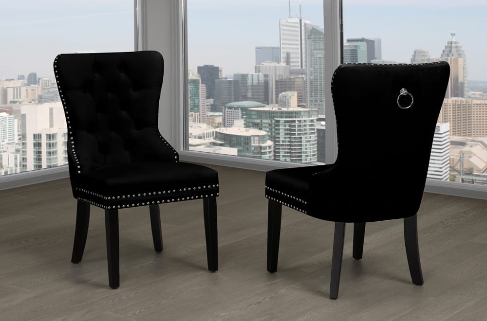 T246 - Two Dining Chairs, Black or Cream or Grey Velvet Fabric