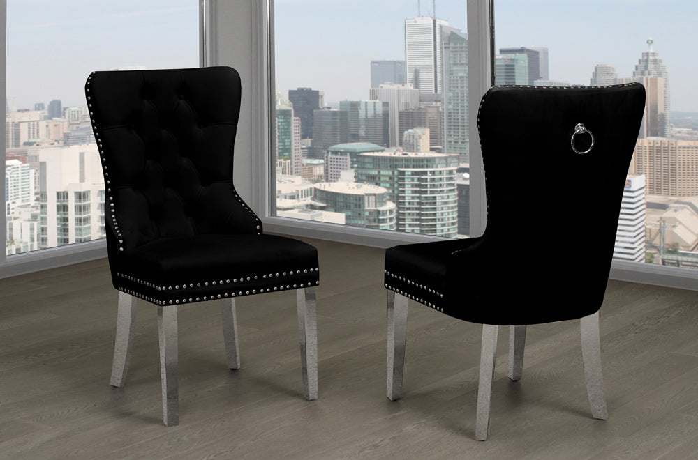 T247 - Two Dining Chairs, Black or Cream or Grey Velvet Fabric