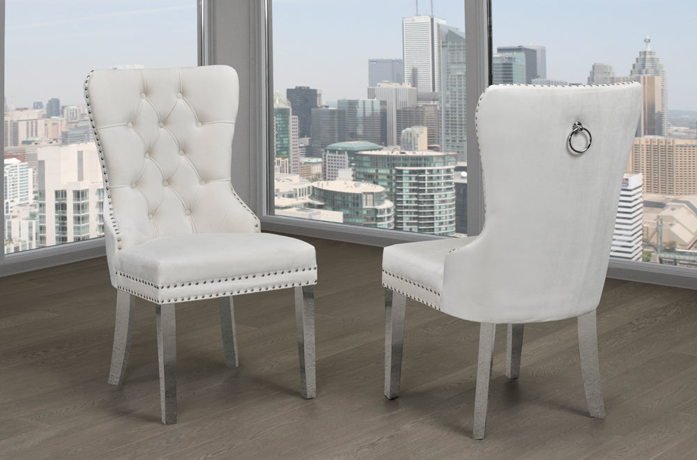 T247 - Two Dining Chairs, Black or Cream or Grey Velvet Fabric