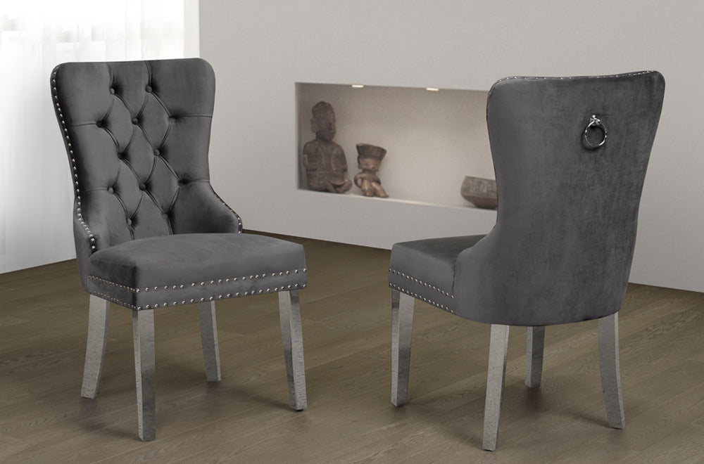 T247 - Two Dining Chairs, Black or Cream or Grey Velvet Fabric