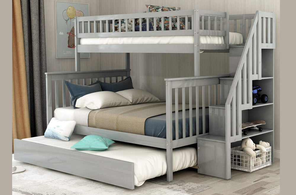 T2594 - Bunk Bed, Staircase with Staircase & Versatile Trundle, Twin/Double