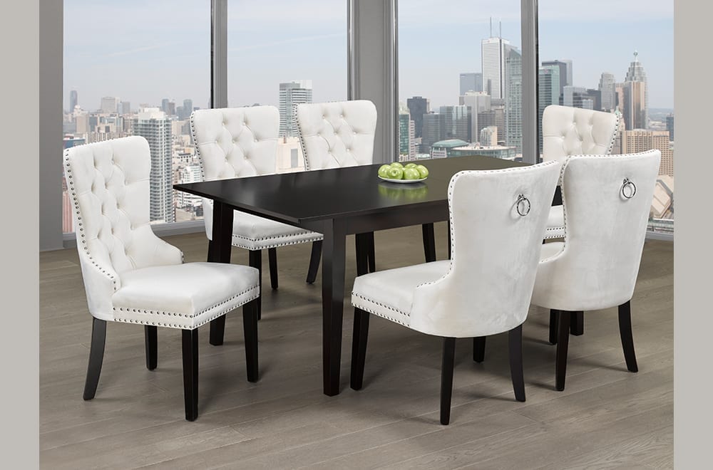 T3009/246 - 7pc Dining Set with Table & 6 Grey or Cream or Black Chairs, 60″-72″W Expandable Dining Table, Espresso