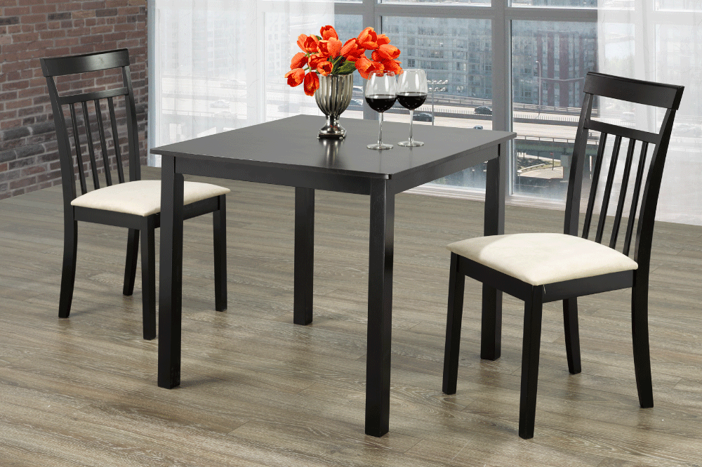 T3105 - 3pc Dining Set with Table & 2 Beige Chairs, 32"W, Cappuccino