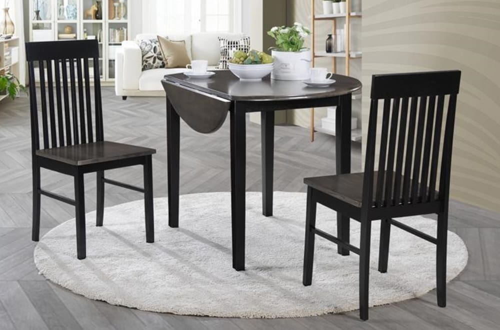 T3112 - 3pc Dining Set with Table & 2 Black Chairs, 39″Diameter 29″H