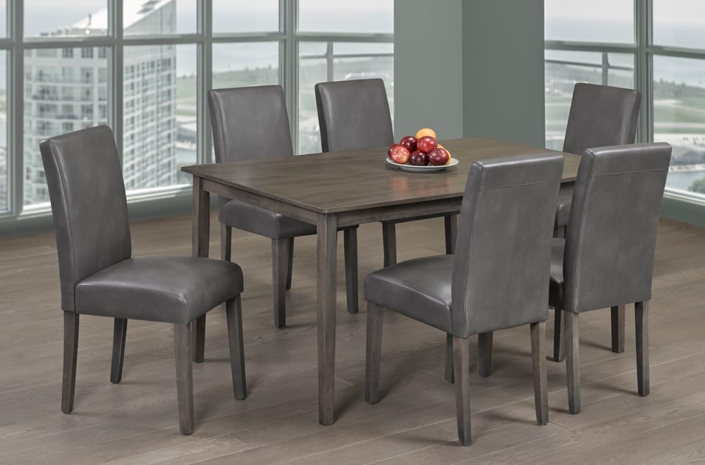 T3117/248G - 7pc Dining Set with Table & 6 Grey Chairs, 59″W, Grey