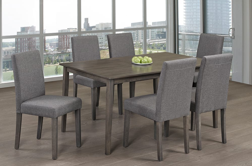 T3117/249 - 7pc Dining Set with Table & 6 Grey Chairs, 59″W, Grey