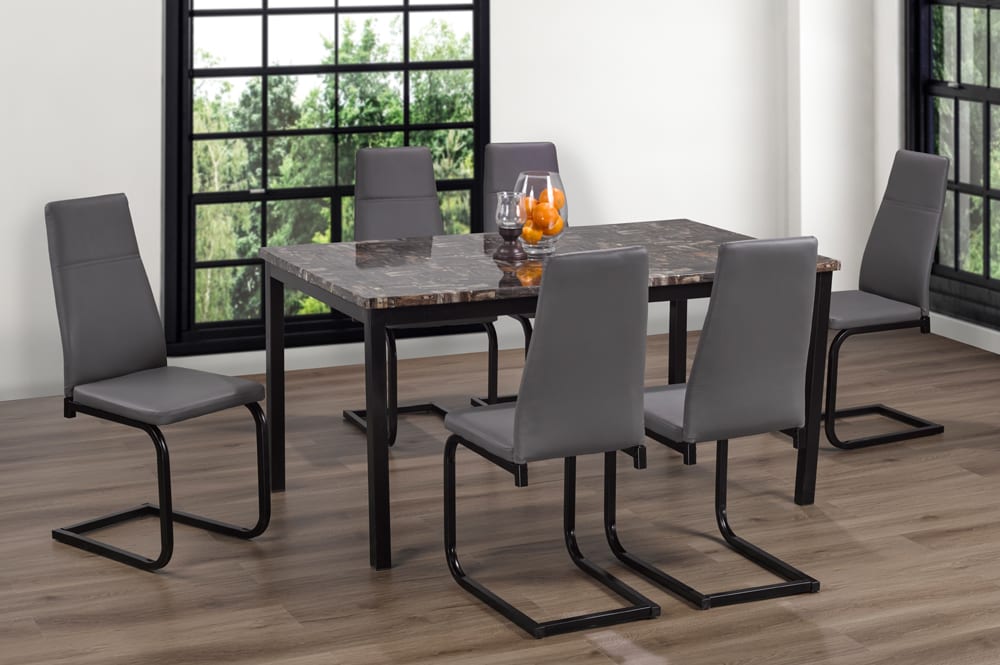 T3201/210 - 7pc Dining Set with Table & 6 Black or Grey Chairs, 60″W, Black