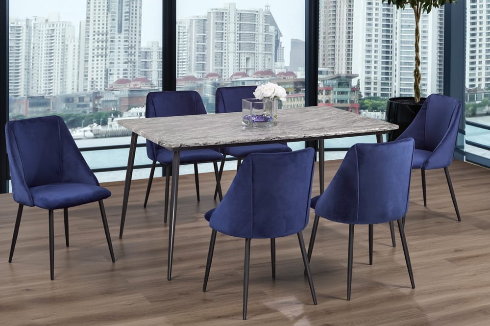 T3207/212 - 7pc Dining Set with Table & 6 Blue or Grey or Pink Chairs, 31″W, Faux Marble Finish