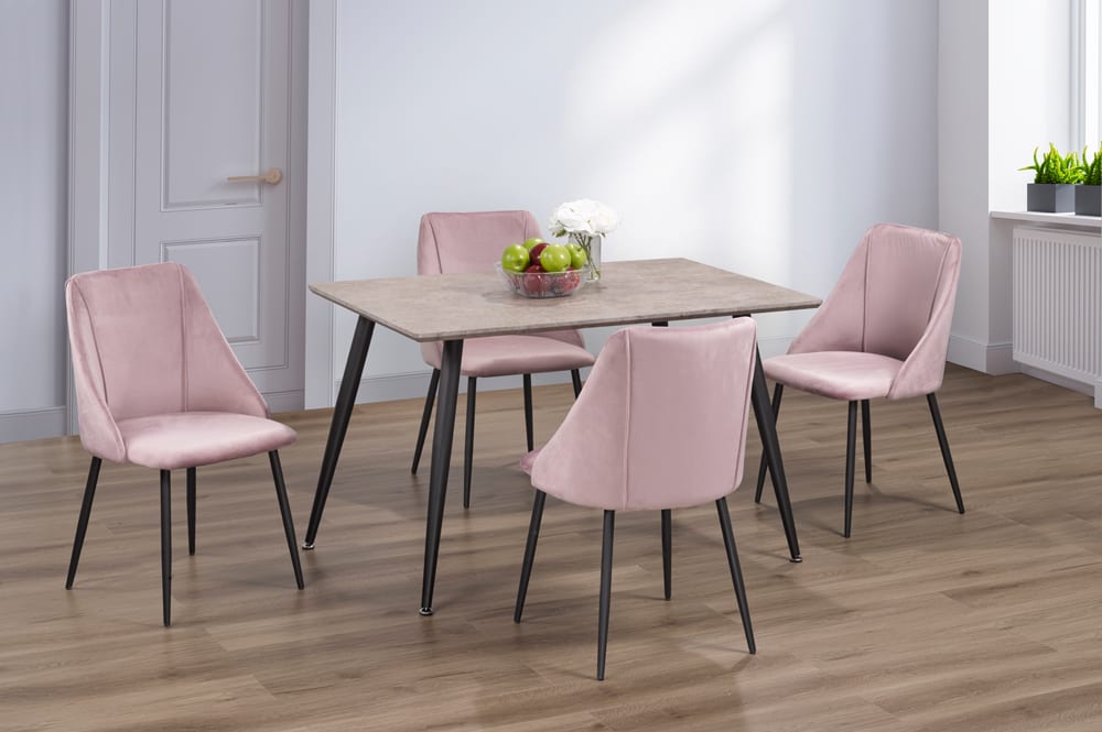 T3310/212 - 5pc Dining Set with Table & 4 Grey or Pink or Blue Chairs, 48"W, Black