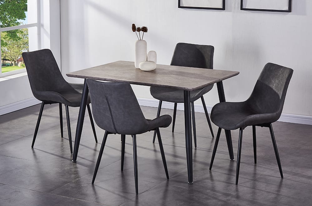 T3310/280 - 5pc Dining Set with Table & 4 Grey Chairs, 48"W, Grey