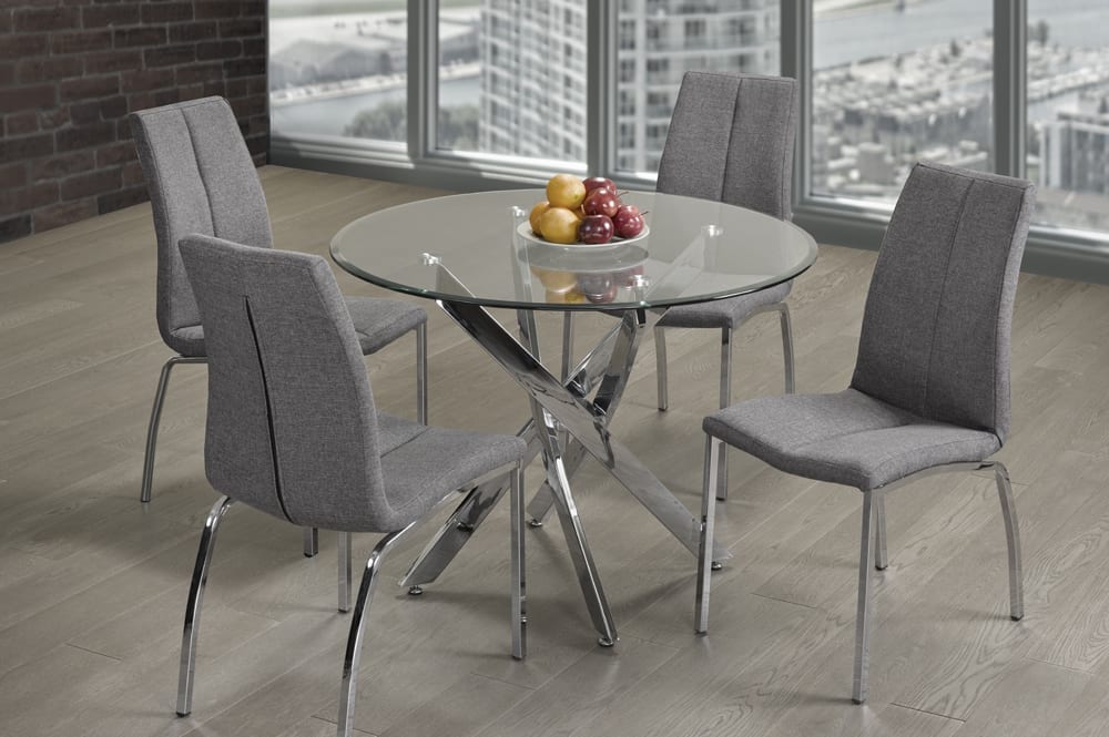 T3460 - 5pc Dining Set with Table & 4 Grey Chairs, 39"W, Glass