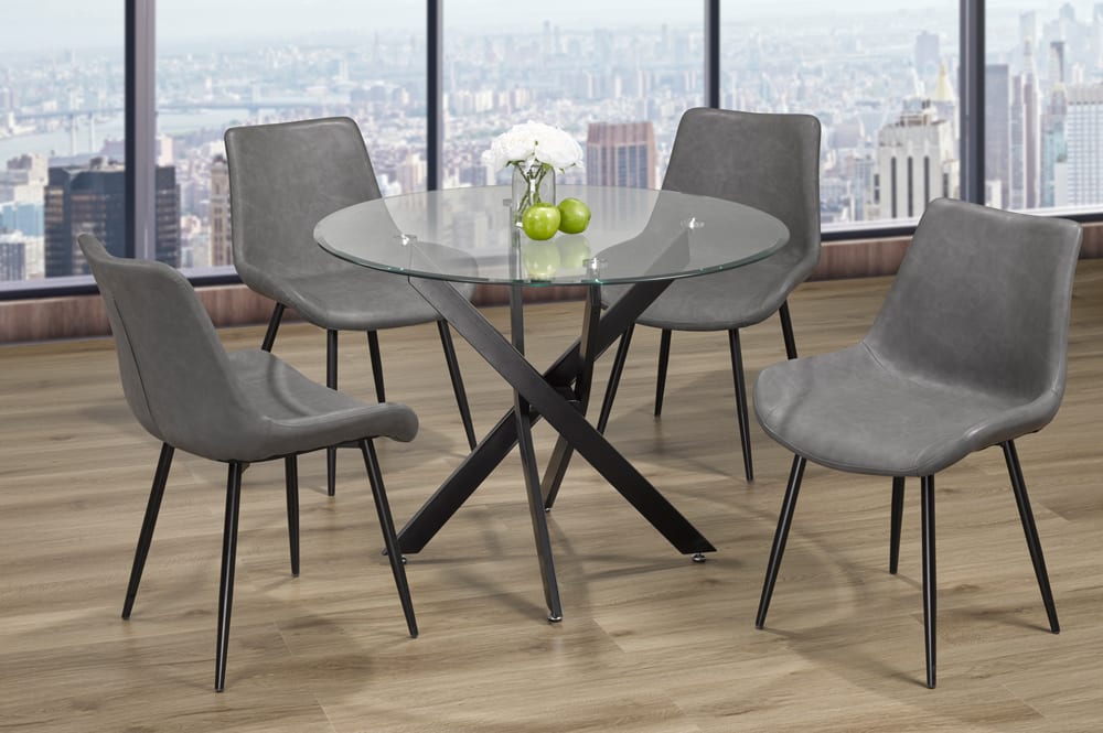 T3461/280 - 5pc Dining Set with Table & 4 Grey Chairs, 39"W, Glass