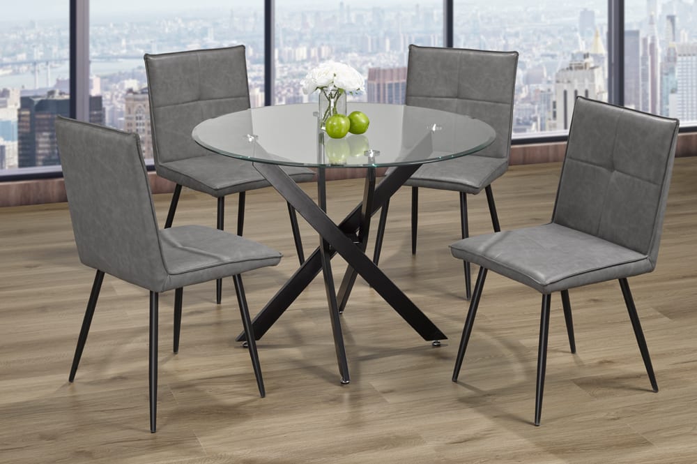 T3461/282 - 5pc Dining Set with Table & 4 Grey Chairs, 39"W, Glass