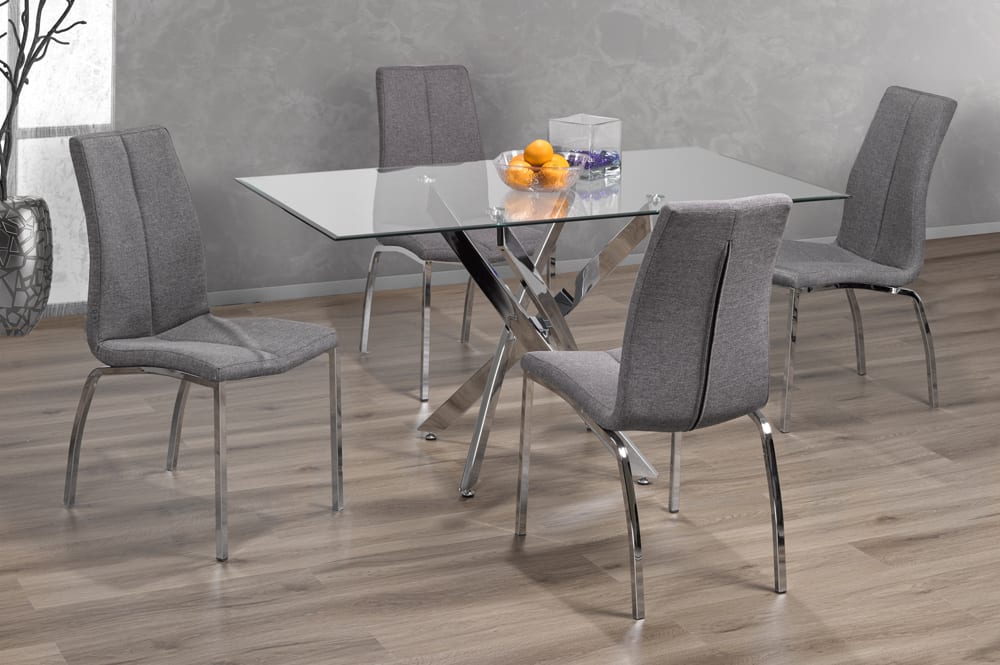 T3465/3460 - 5pc Dining Set with Table & 4 Grey Chairs, 55"W, Glass