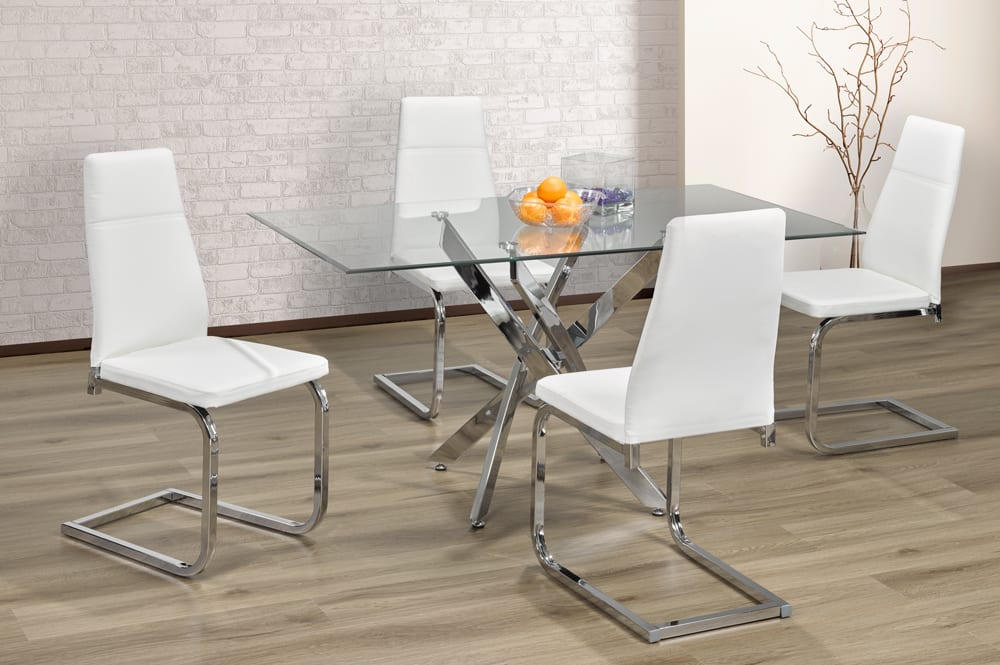 T3465/210 - 5pc Dining Set with Table & 4 Grey or White Chairs, 55"W, Glass