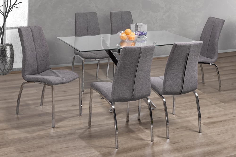 T3465/3460 - 7pc Dining Set with Table & 6 Grey Chairs, 55″W, Glass