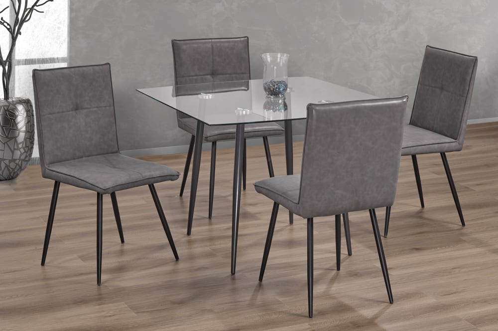 T3476/282 - 5pc Dining Set with Table & 4 Grey Chairs, 40"W, Glass