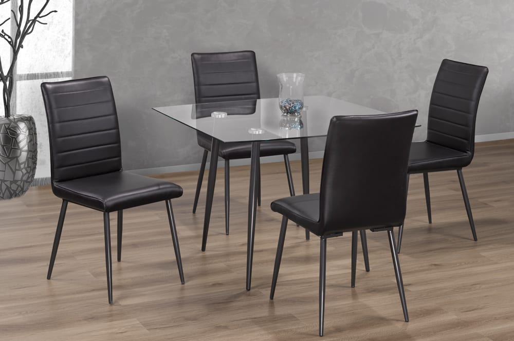 T3476/3206 - 5pc Dining Set with Table & 4 Black Chairs, 40"W, Glass