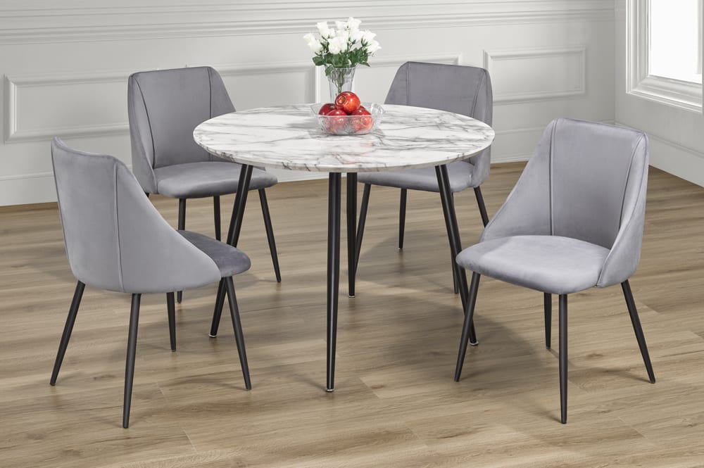 T3485/212 - 5pc Dining Set with Table & 4 Pink or Blue or Grey Chairs, 40"W, Faux Marble Finish