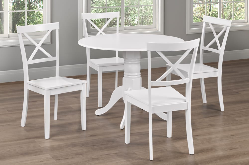 T3815 - 5pc Dining Set with Table & 4 White Chairs, 39"W, White