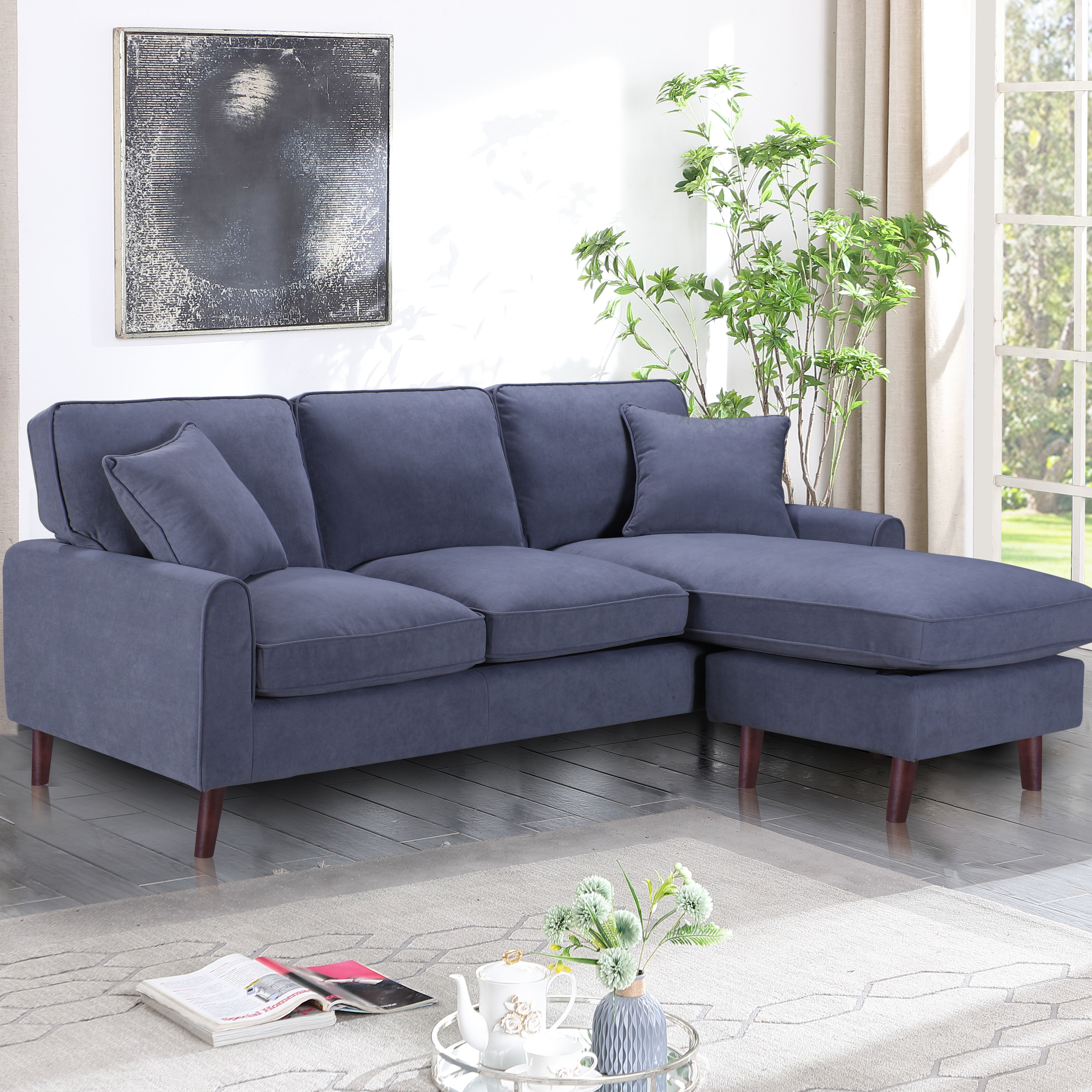 Mona Grey Velvet Sectional Sofa with Reversible Chaise