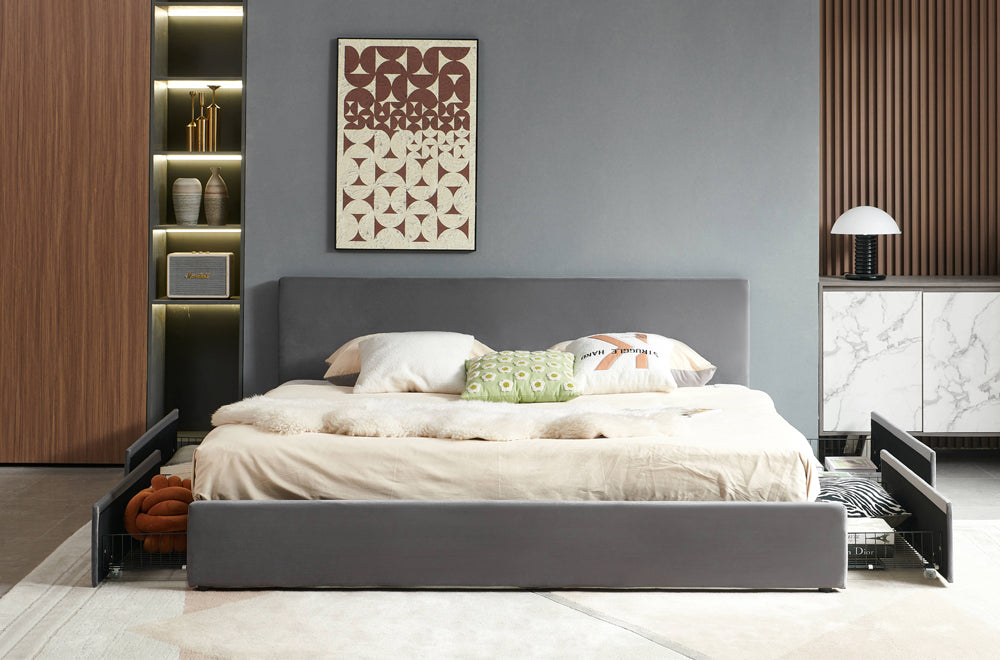 Garrison Storage Platform Bed - Black Velvet or Grey Velvet