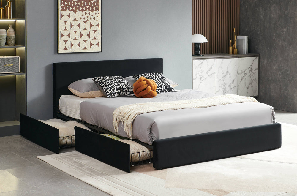 Garrison Storage Platform Bed - Black Velvet or Grey Velvet