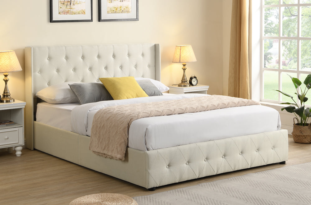 Citadel Platform Bed - Grey Linen, Off-White Linen, Black Linen or Black Leather