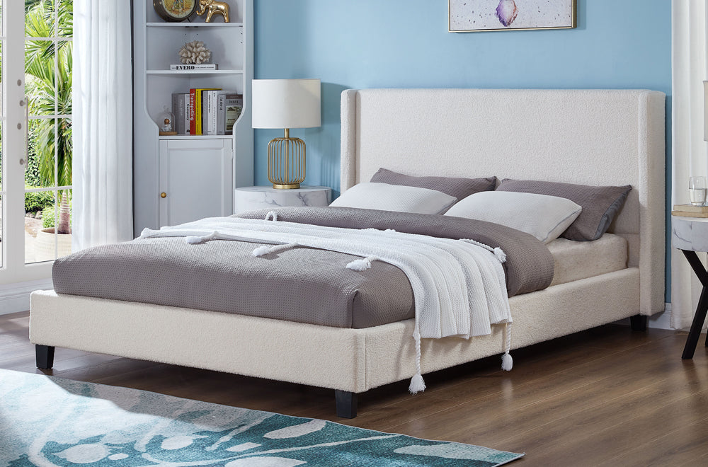 T2192 - Platform Bed with Headboard, Grey or White Fabric