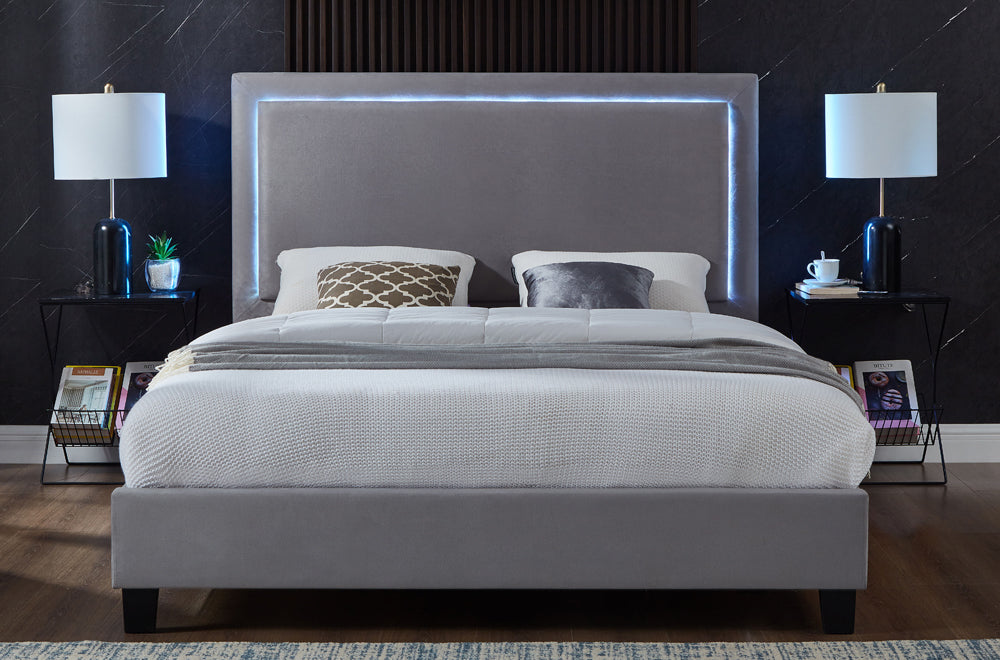 Quinpool Platform Bed - Grey Velvet