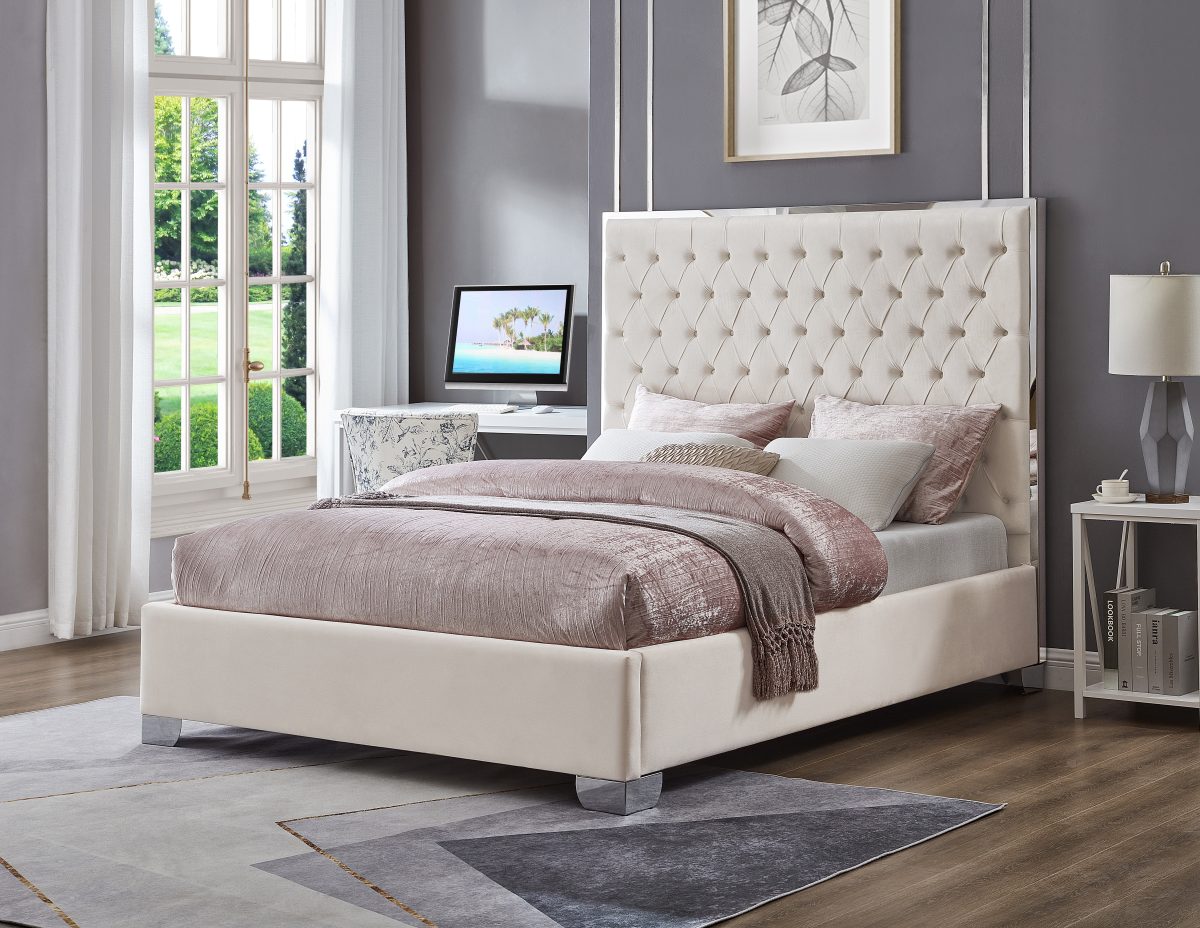 Granville Platform Bed - Black Velvet, Grey Velvet or White Velvet