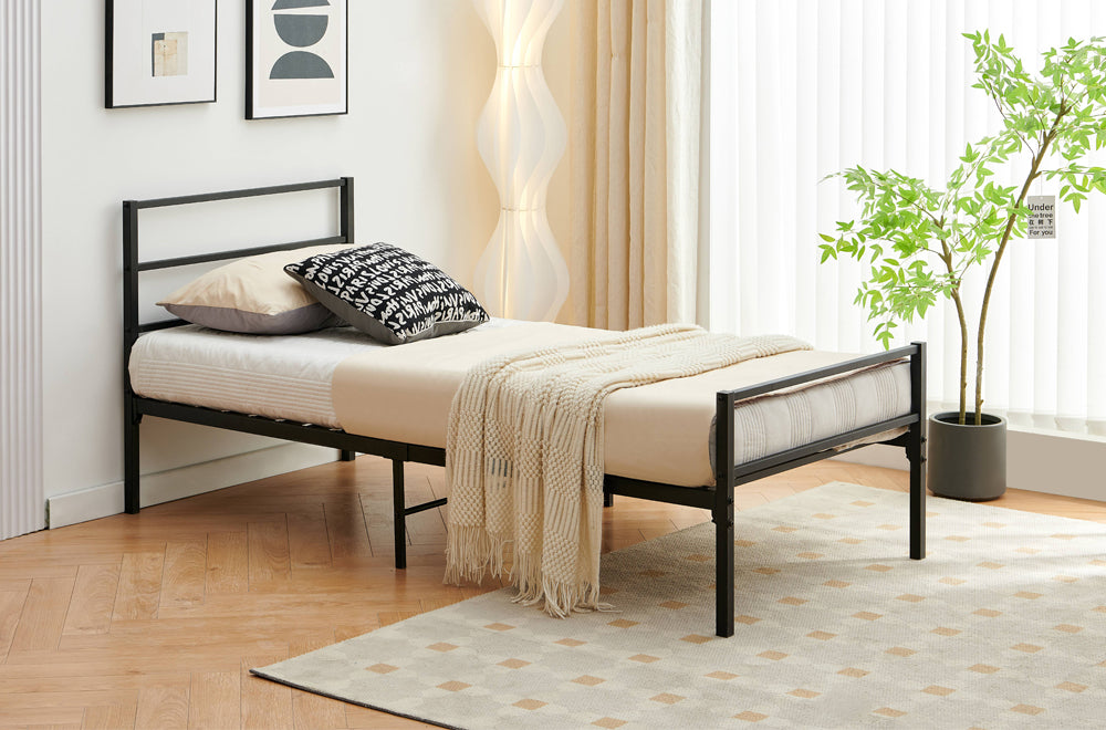 T2412 - Platform Bed with Headboard and Footboard, Black Metal