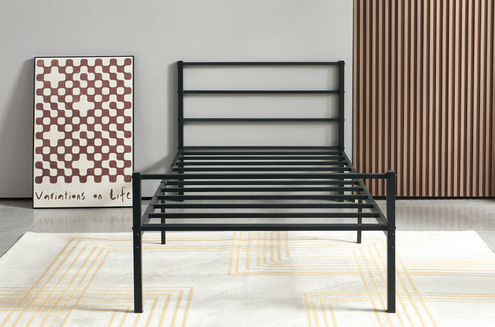T2412 - Platform Bed with Headboard and Footboard, Black Metal