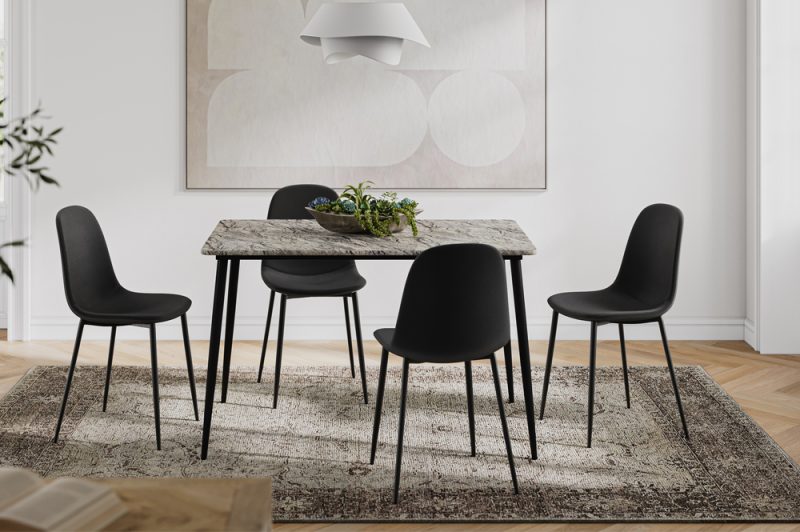 T3206/215 - 5pc Dining Set with Table & 4 Blue or Grey or Black Chairs, 48"W, Black