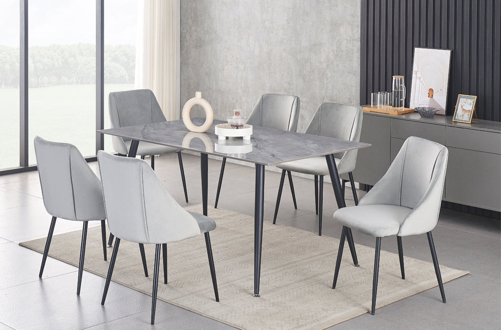 T3529/212 - 7pc Dining Set with Table & 6 Pink or Blue or Grey Chairs, 60″W