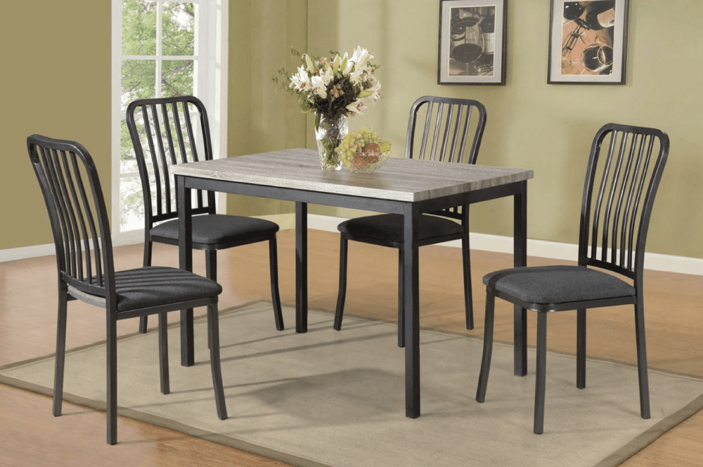 T3721 - 5pc Dining Set with Table & 4 Grey Chairs, 48"W, Light Grey Table Top