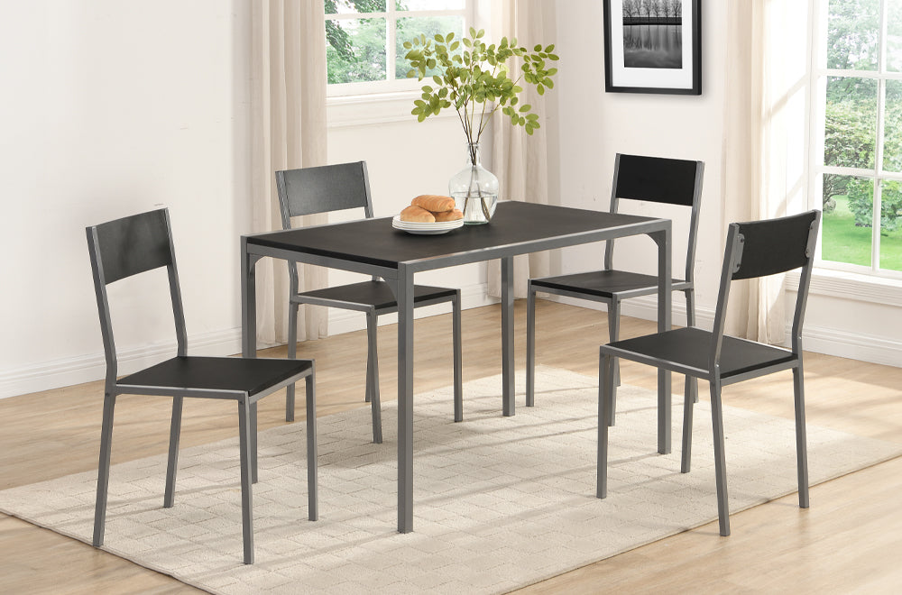 5 Piece Dining Set – Grey Metal & Oak Wood Finish