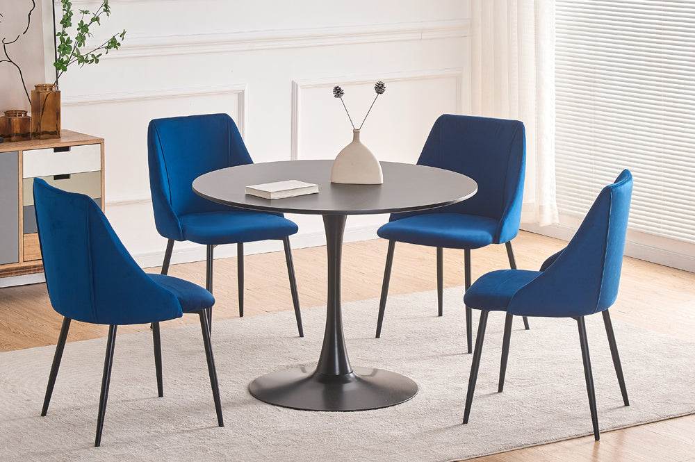 T3810/212 - 5pc Dining Set with Table & 4 Blue or Grey or Pink Chairs, 40"W, Black