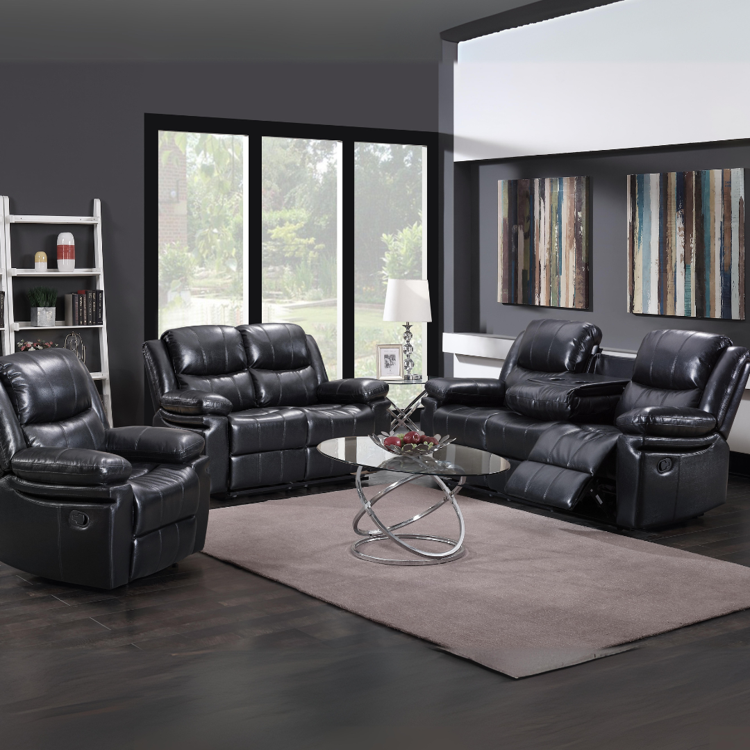 Vegas8072 3-piece Sofa Set Air Leather, Recliner Black