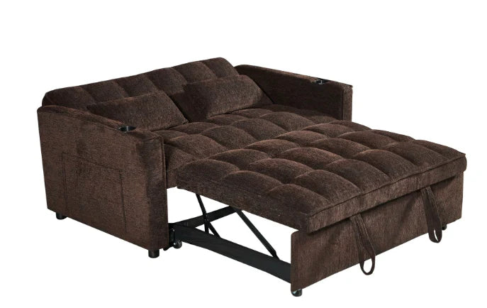 Vanessa Sofabed – Brown Chenille with USB Ports & Cup Holders