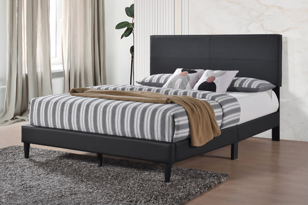 Ada Black Leatherette Platform Bed Headboard - Angled view