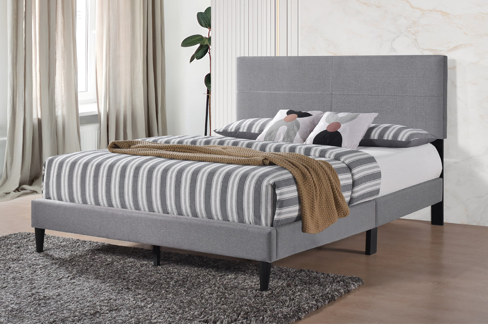 Ada Grey Linen Platform Bed Headboard - Angled view