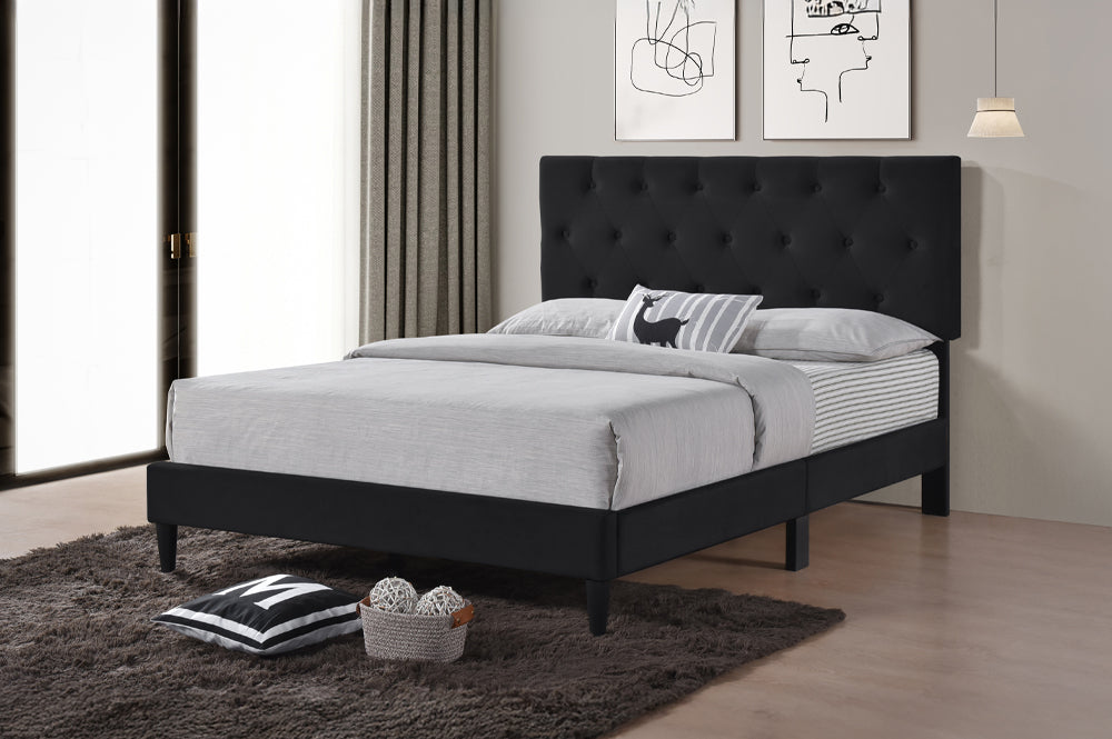 Adele Black Velvet Upholstered Bed - Angled view