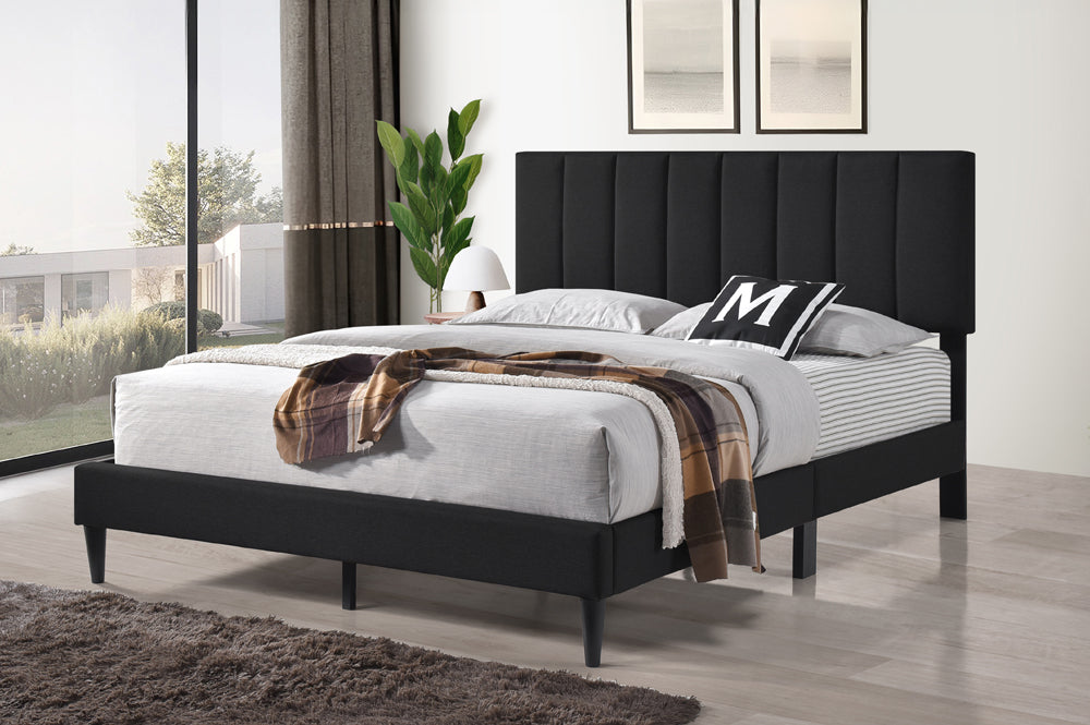 Ainsley Black Leatherette Platform Bed Headboard - Angled view