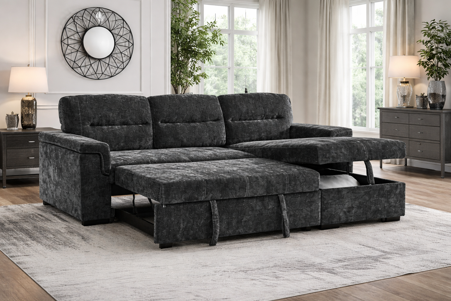 Alaric Sectional Sofa Midnight Grey - Angle View