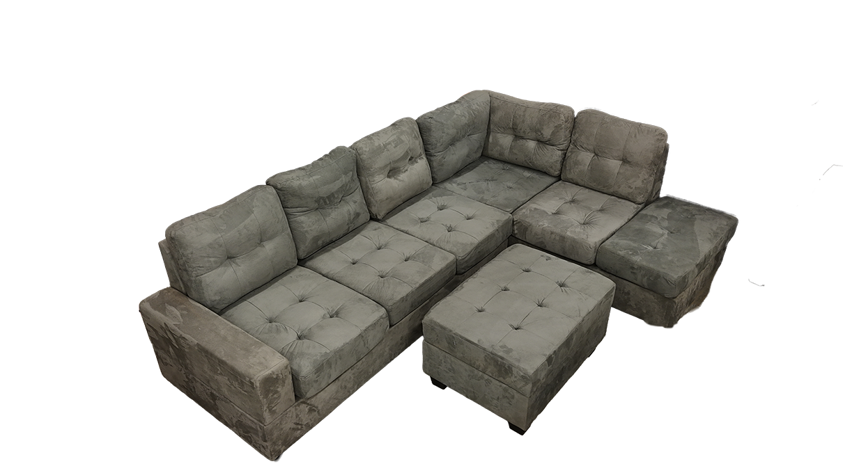 BRAYDEN - Sectional Reversible Chaise Grey Velvet With Ottoman Storage - Side View