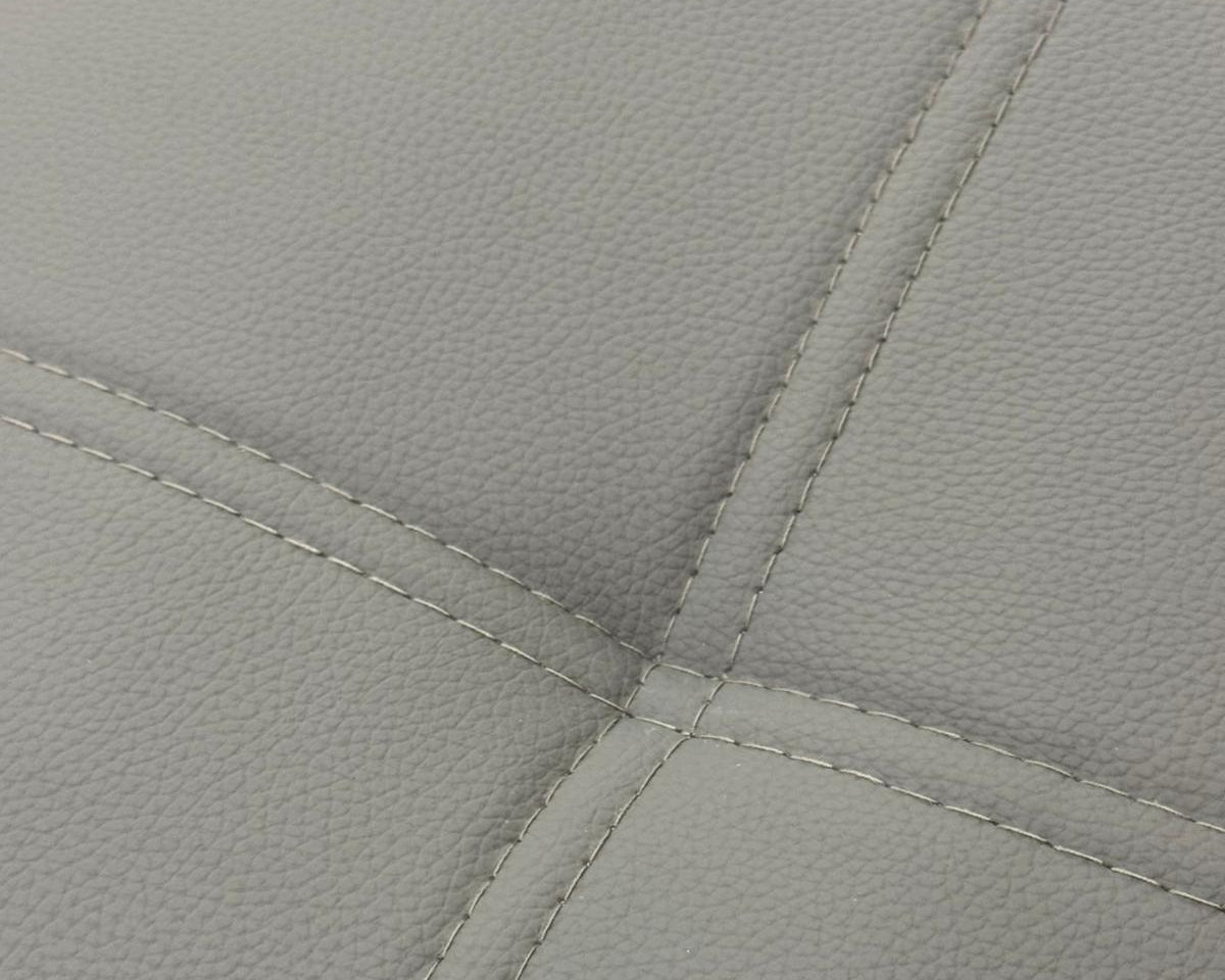 Close up of Corbin grey sectional air suede fabric showing soft brushed polyester texture and stitching